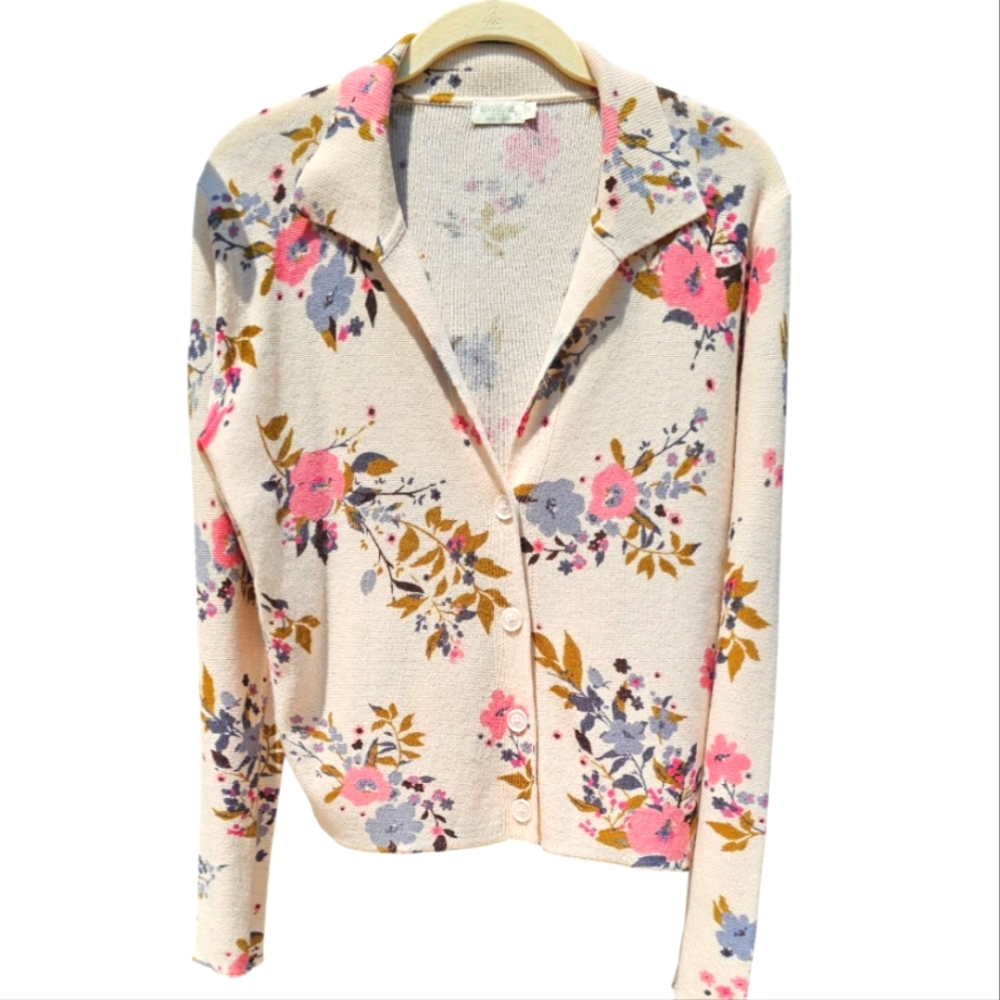 Spartina 449 Floral Button-Up Cardigan Wool & Cashmere NWT MEDUIM
